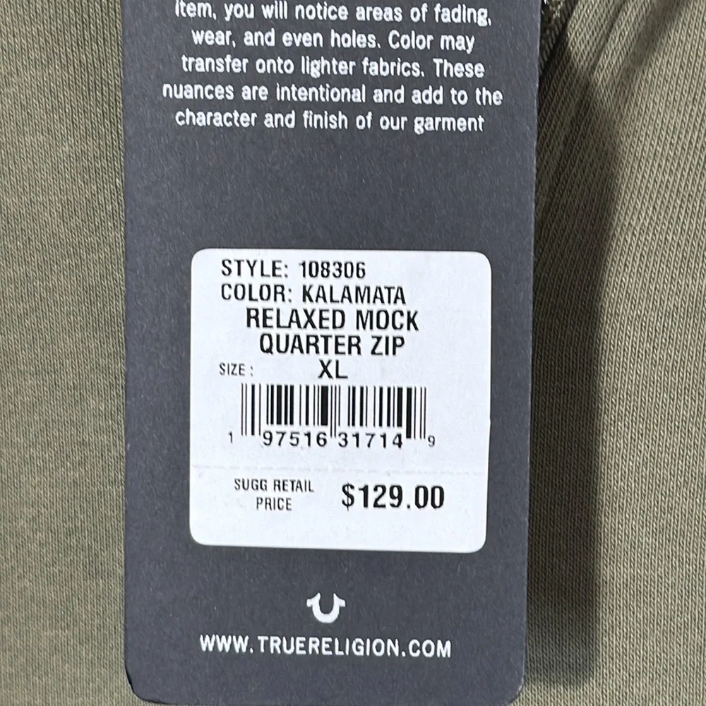 True‎ Religion Sweatshirt Green  Quarter Zip in Size XL  NWT